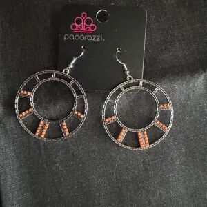 Paparazzi Black and Orange Geometric Hoop Earrings
